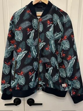Jack & Jones Tropical Leaf Bomber Jacket XL Birds Paradise Black